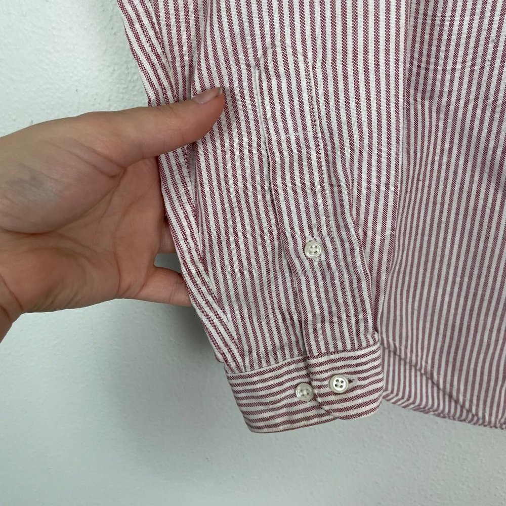 Lands' End Woman's Sz 6 Red and White Striped Button Up Collared Career Shirt - Picture 4 of 8